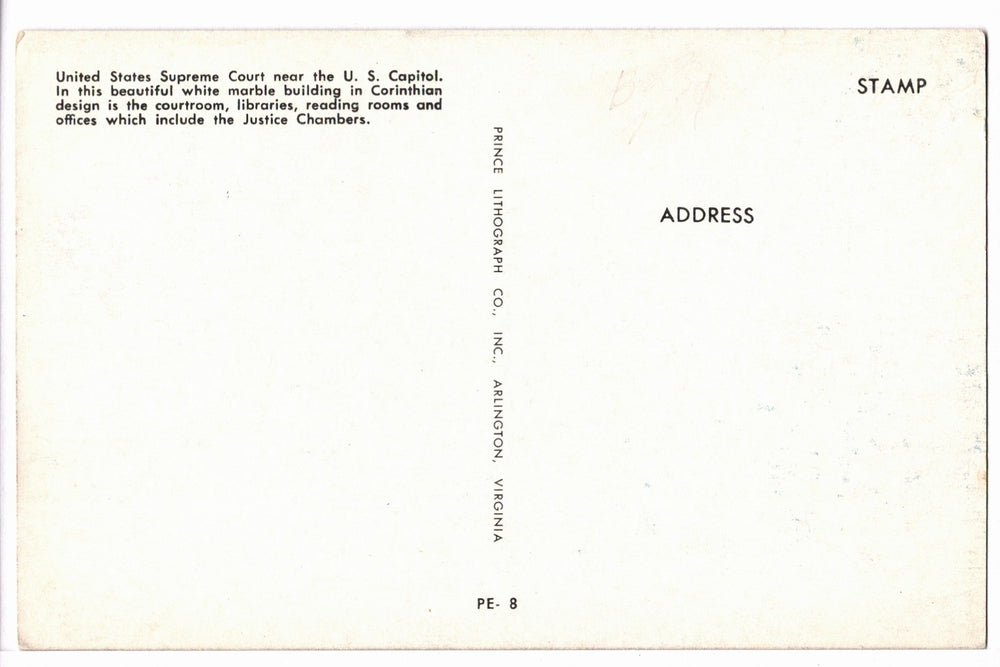 1950s United States Supreme Court, Washington, D.C. Vintage Postcard.