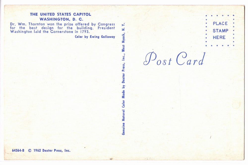 1962 United States Capitol, Washington, D.C. Vintage Postcard.