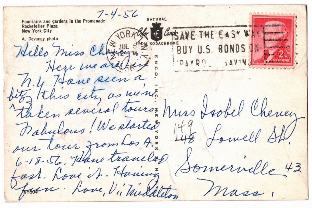 1956 Fo.untains Gardens in Rockefeller Plaza New York Vintage Postcard