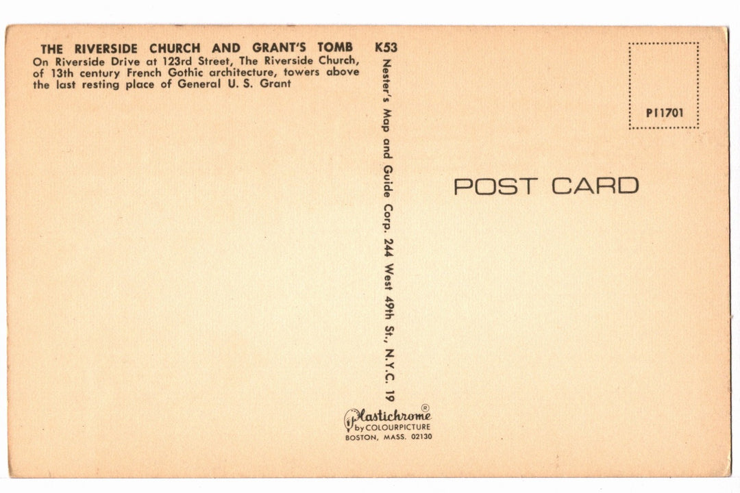 1960s Riverside Church and Grant’s Tomb New York City Vintage Postcard.