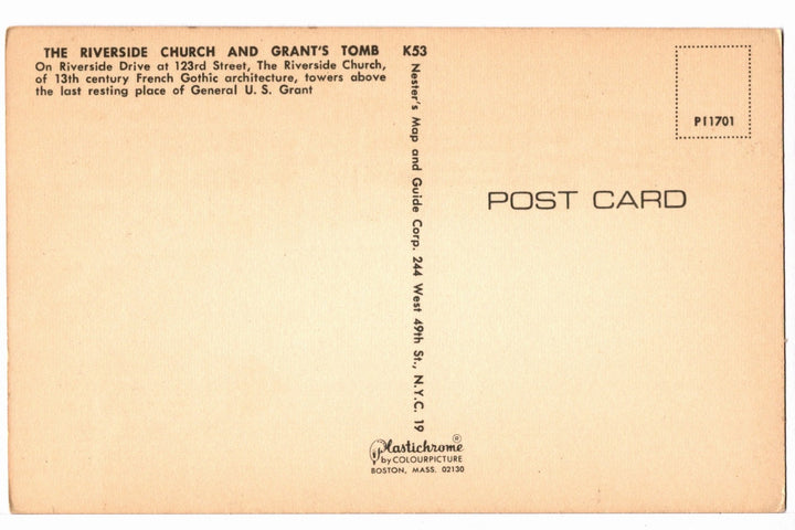 1960s Riverside Church and Grant’s Tomb New York City Vintage Postcard.