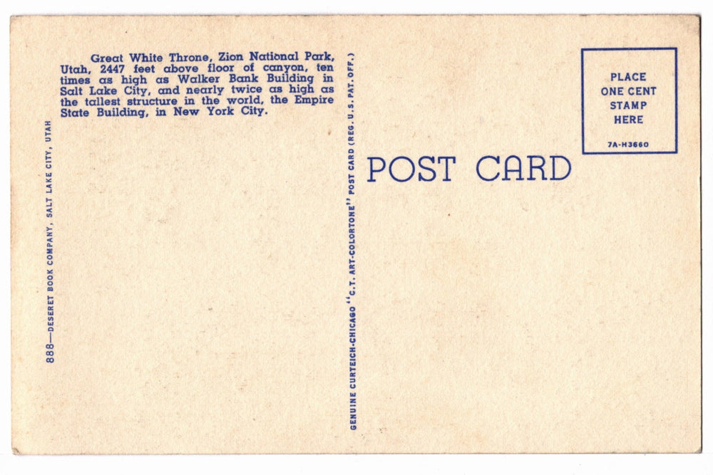 1937 Let This Be Heaven Poem Zion Nat'l Park Vintage Postcard.