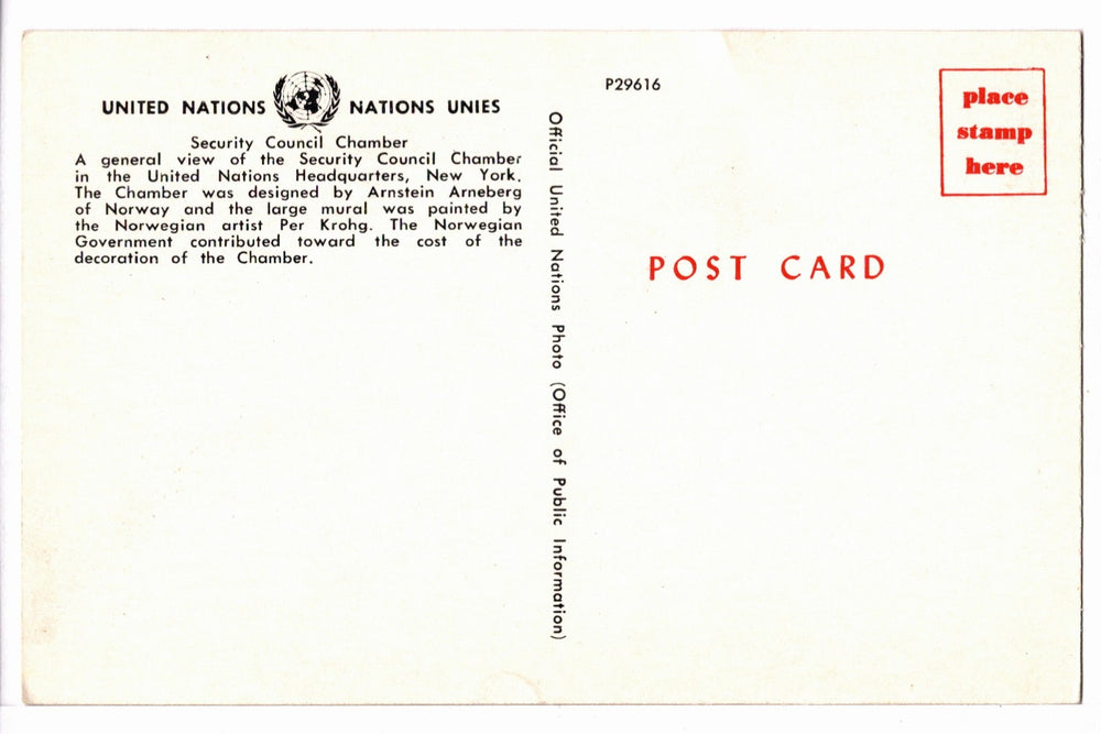 1960s Security Council Chamber United Nations New York Vintage Postcard.
