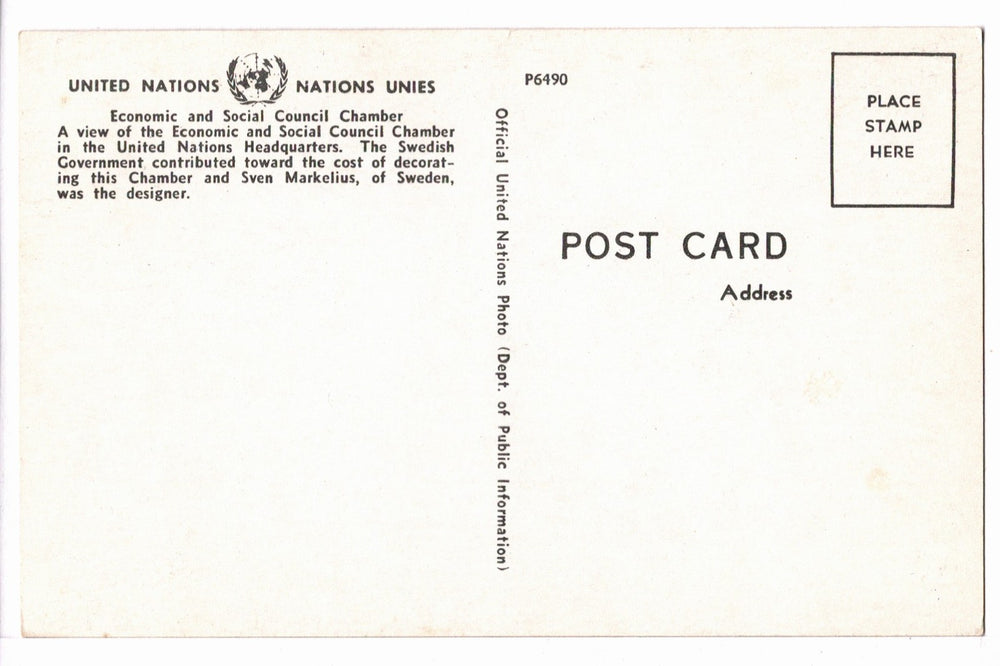 1960s Economic Social Council United Nations New York Vintage Postcard.