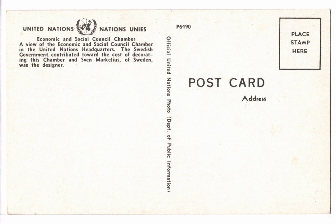 1960s Economic Social Council United Nations New York Vintage Postcard.