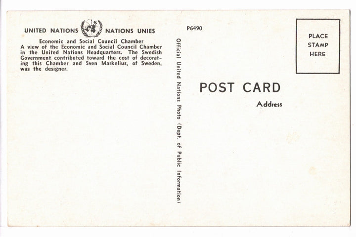 1960s Economic Social Council United Nations New York Vintage Postcard.