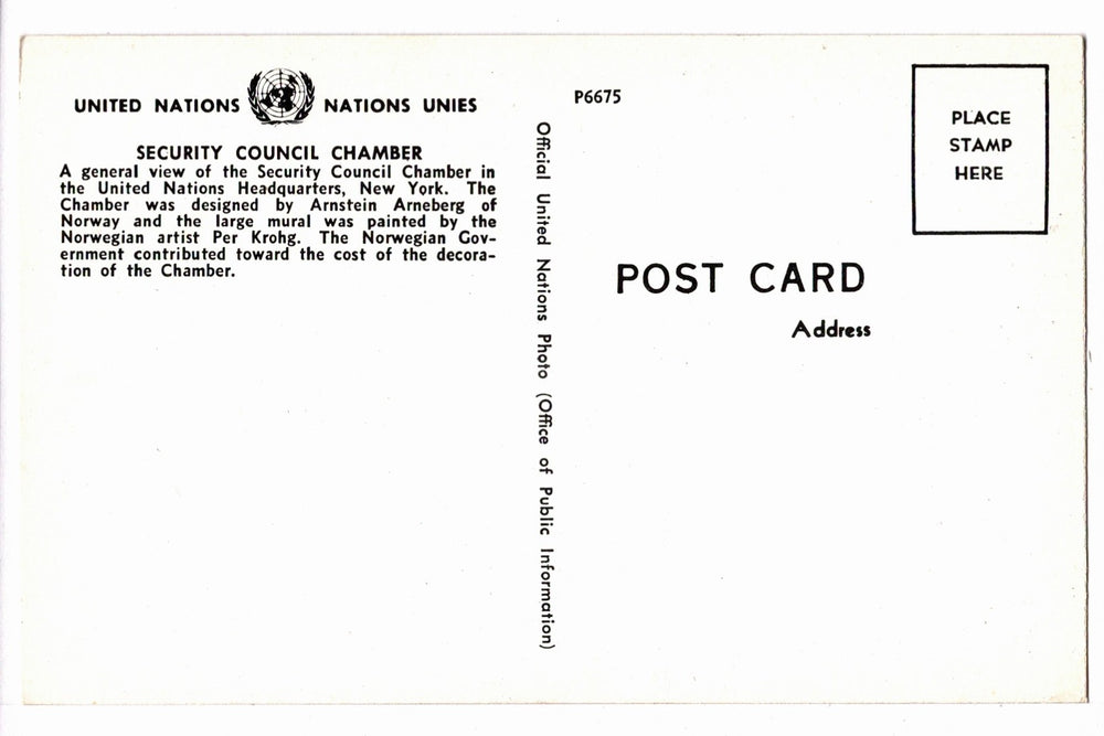 1960 Security Council United Nations Headquarters New York Vtg Postcard.