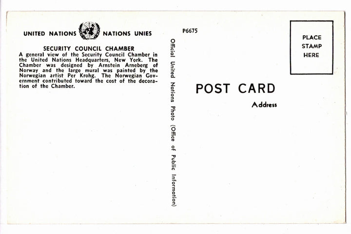 1960 Security Council United Nations Headquarters New York Vtg Postcard.