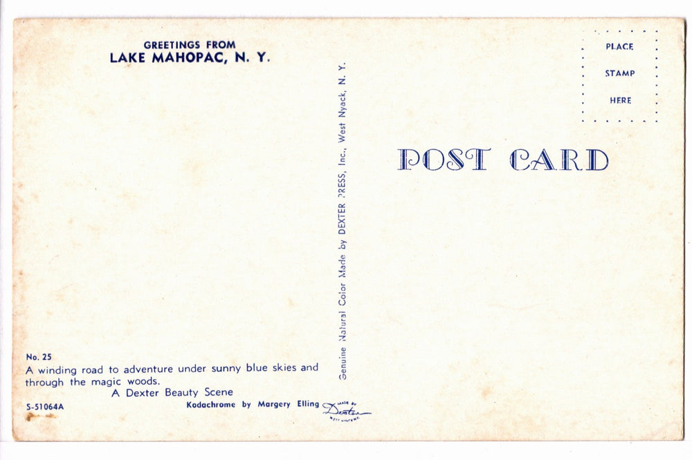 1965 Lake Mahopac, New York, Autumn Road Scene Vintage Postcard.