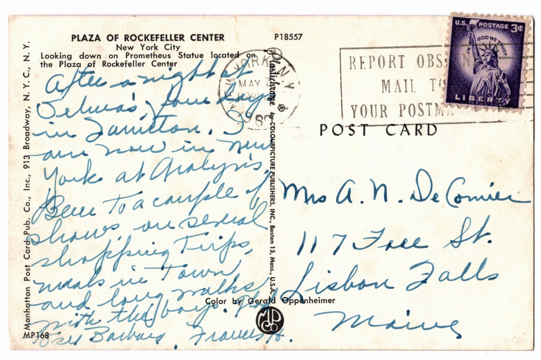 1960s Lower Plaza at Rockefeller Center, New York Vintage Postcard.