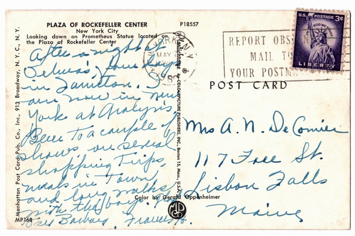 1960s Lower Plaza at Rockefeller Center, New York Vintage Postcard.