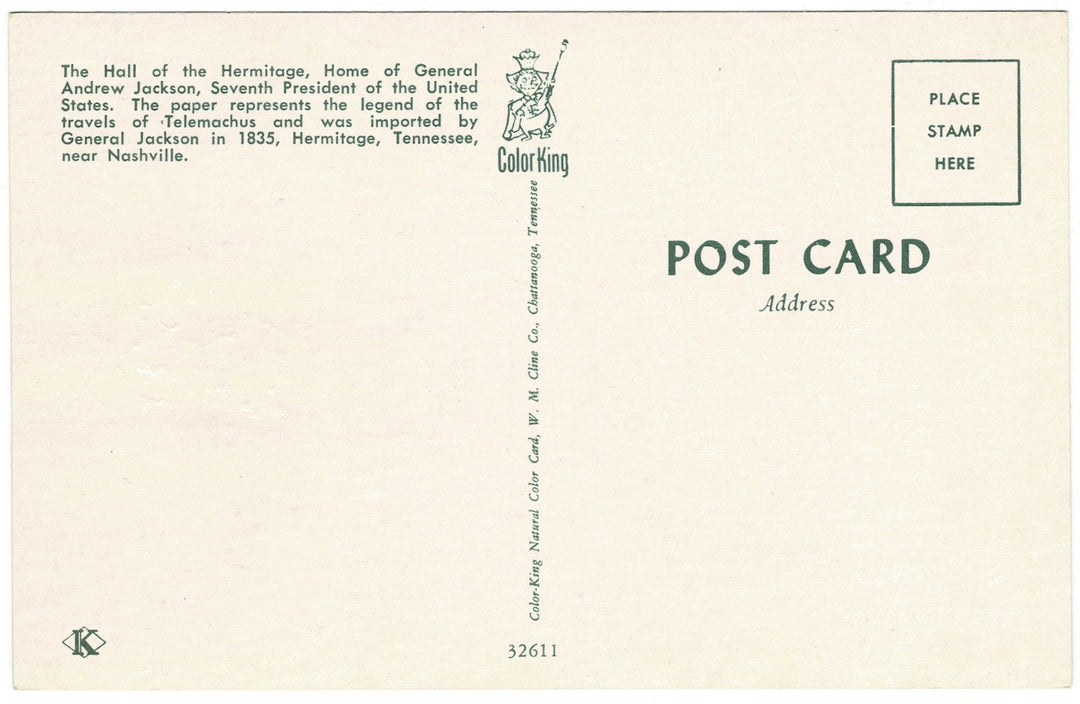 Andrew Jackson Home Nashville Tennessee Vintage Postcard, back view.