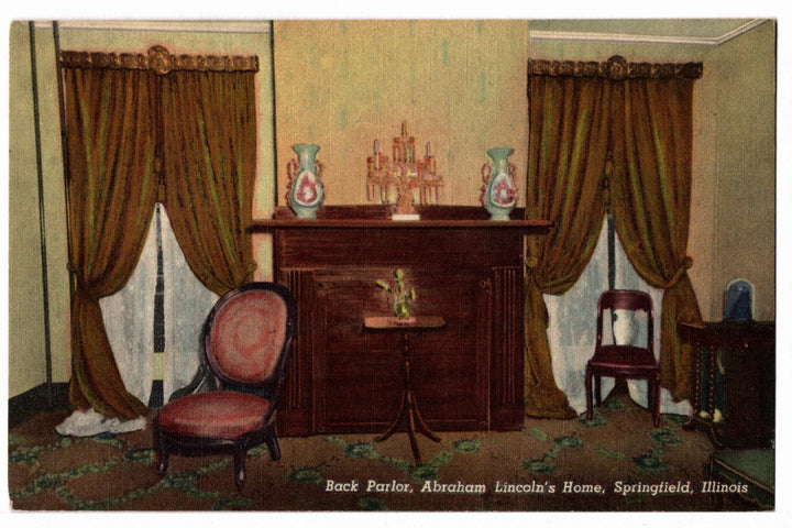 1955 Back Parlor of Abraham Lincoln’s Home Springfield IL Vtg Postcard.
