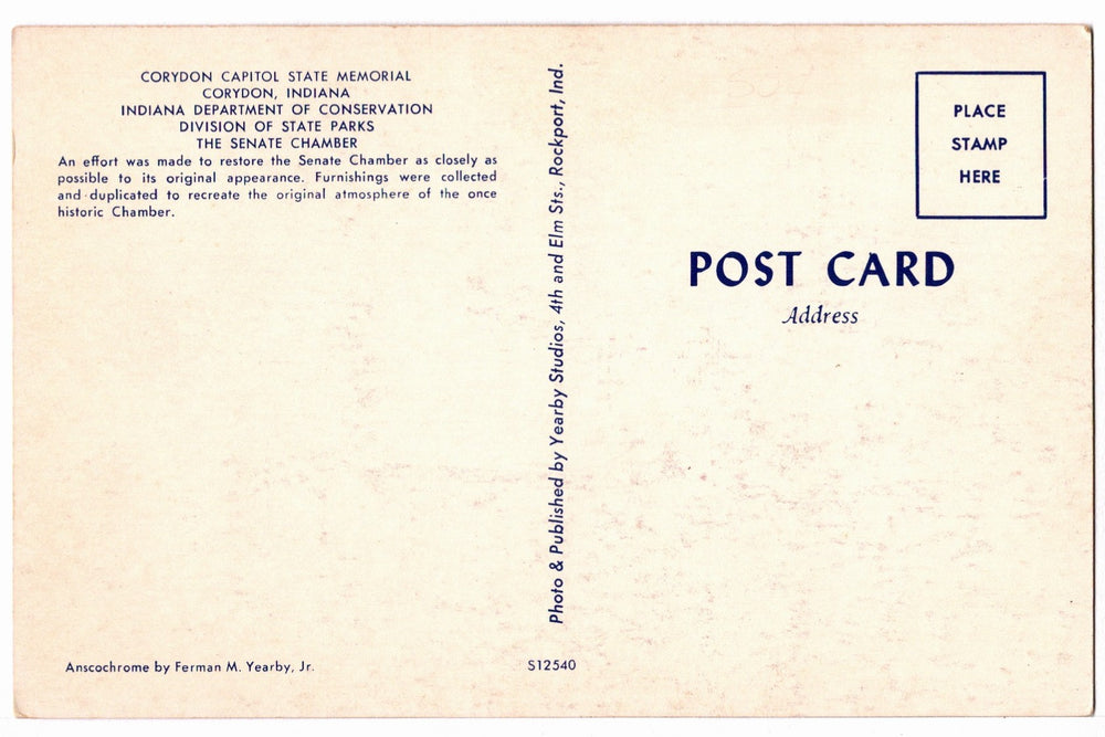 1961 Senate Chamber, Corydon Capitol Indiana Vintage Postcard.
