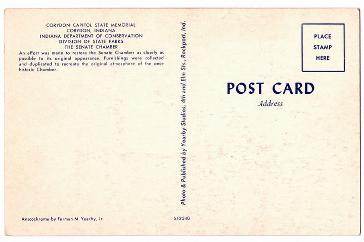 1961 Senate Chamber, Corydon Capitol Indiana Vintage Postcard.