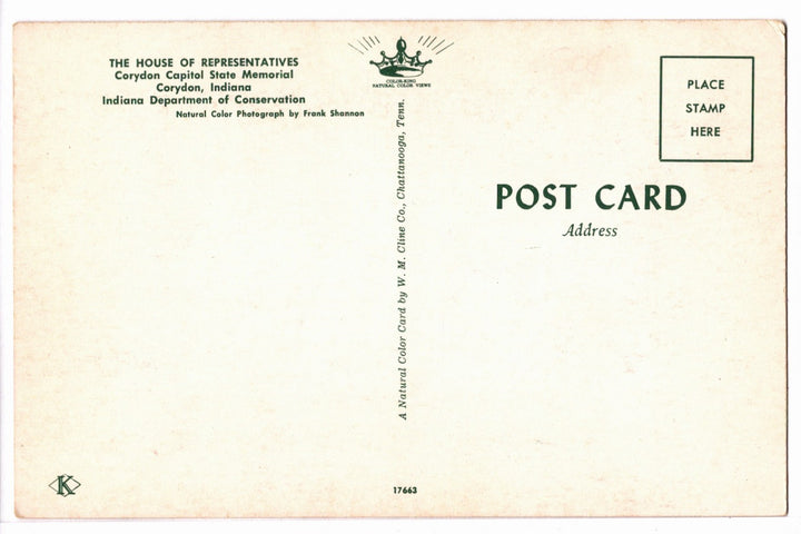 1960 House of Representatives Corydon Capitol Indiana Vintage Postcard.