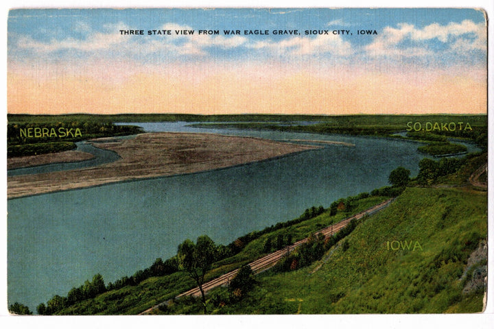 1936 Three-State View from War Eagle Grave Sioux City IA Vtg Postcard.