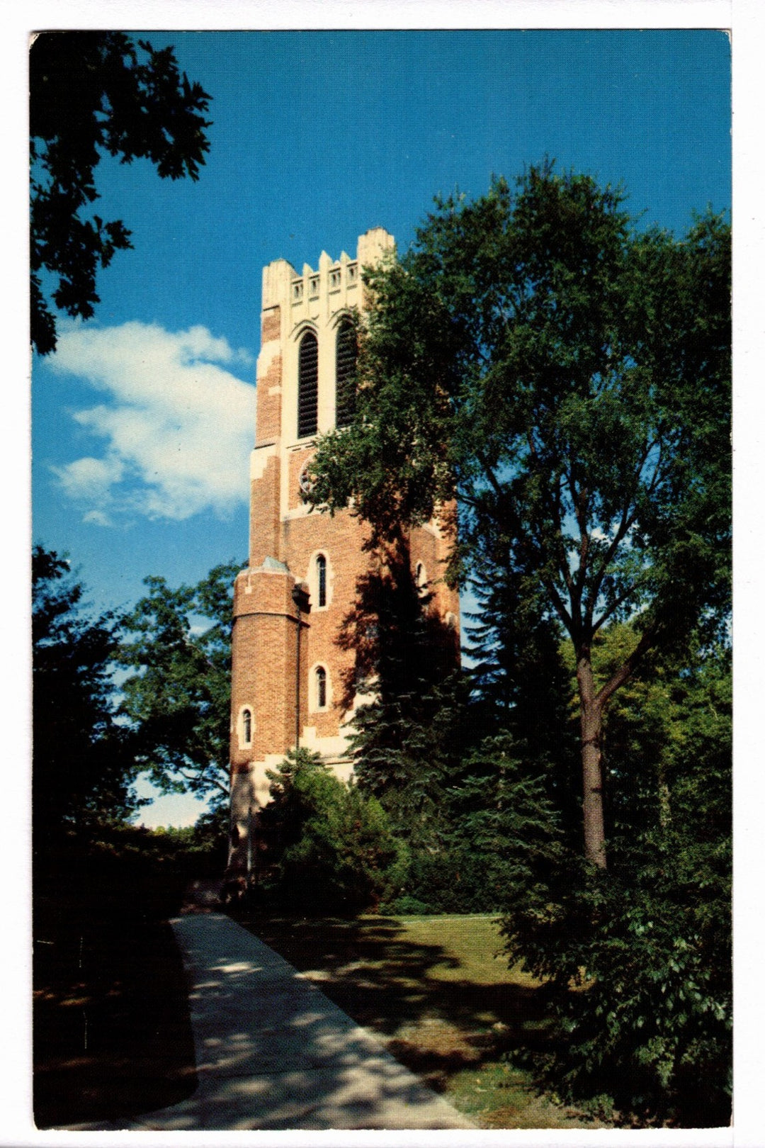 1950s Beaumont Tower at East Lansing, Michigan State University Postcard.