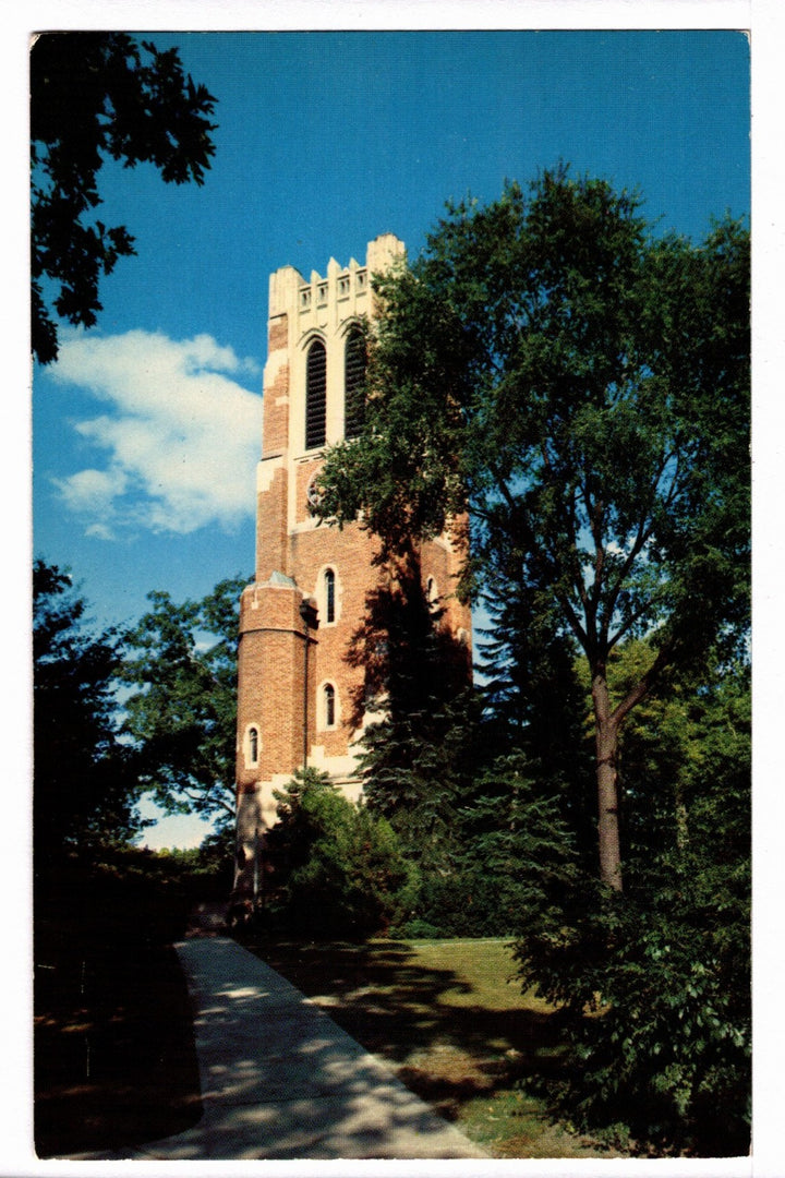 1950s Beaumont Tower at East Lansing, Michigan State University Postcard.