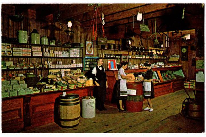 Rau’s Country Store Interior, Frankenmuth Michigan Vintage Postcard.