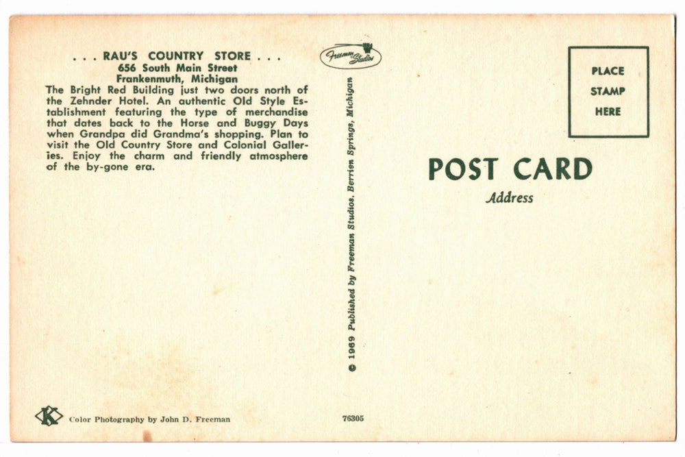 Rau’s Country Store Interior, Frankenmuth Michigan Vintage Postcard.