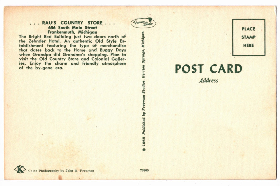 Rau’s Country Store Interior, Frankenmuth Michigan Vintage Postcard.