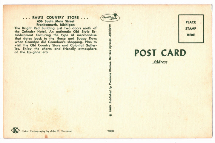 Rau’s Country Store Interior, Frankenmuth Michigan Vintage Postcard.