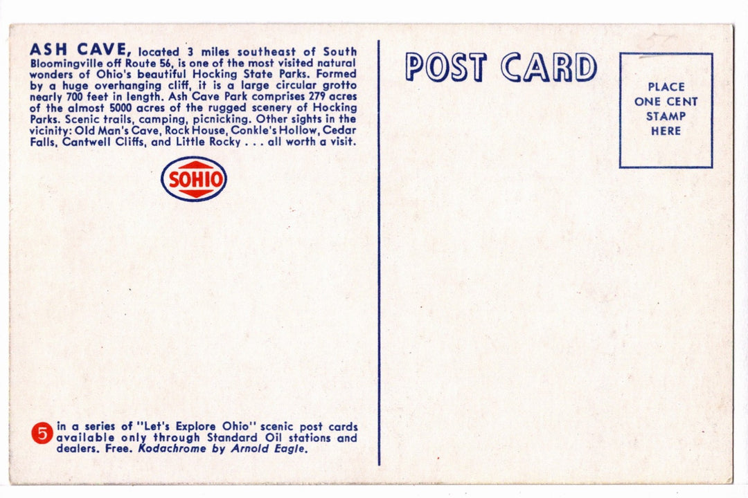 1940s Ash Cave, Hocking Hills Vintage Postcard.