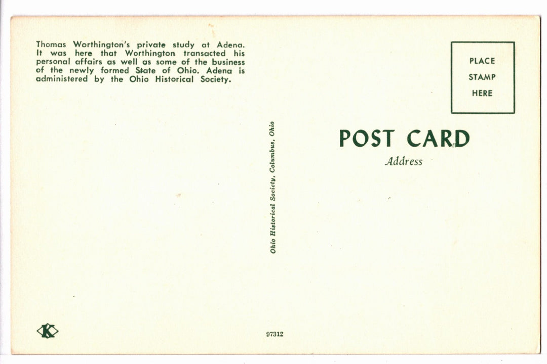 1950s Thomas Worthington’s Adena Chillicothe Ohio Vintage Postcard.