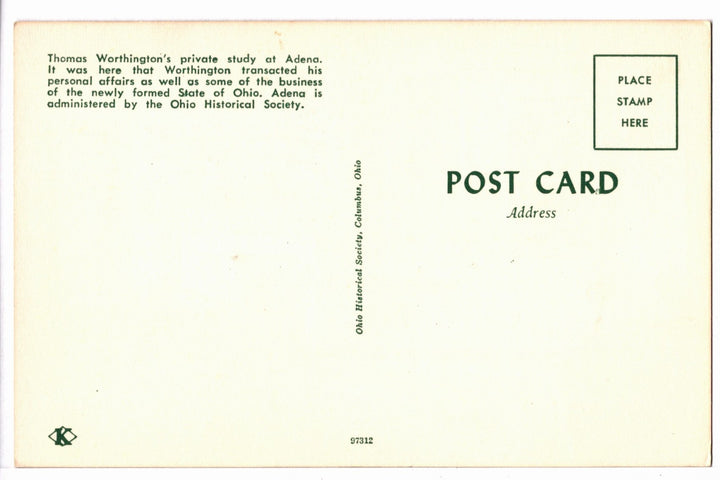 1950s Thomas Worthington’s Adena Chillicothe Ohio Vintage Postcard.