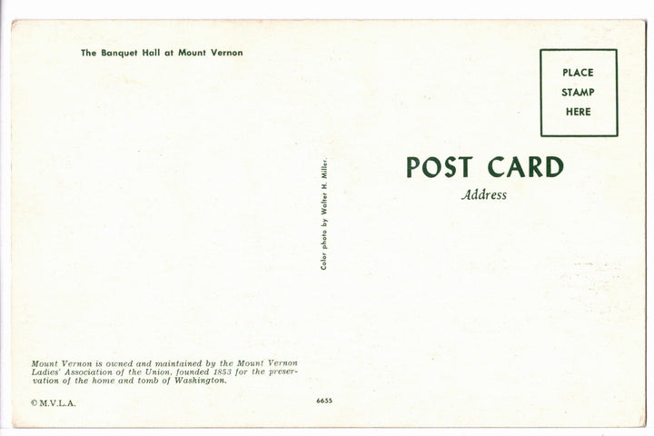 1950s The Banquet Hall at Mount Vernon Vintage Postcard.