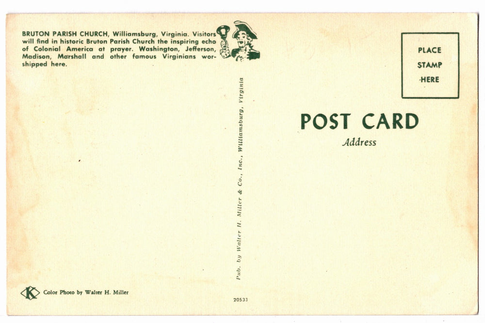 1950s Bruton Parish Church Colonial Williamsburg Virginia Vtg Postcard.