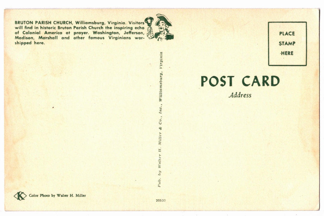 1950s Bruton Parish Church Colonial Williamsburg Virginia Vtg Postcard.