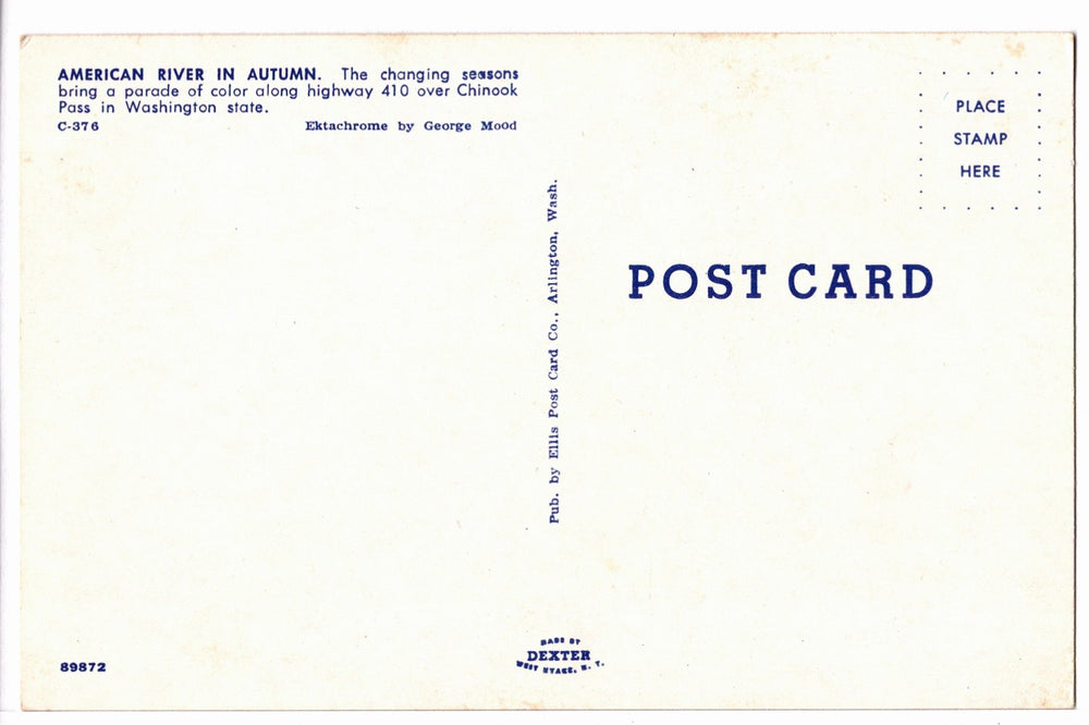 1970s American River in Autumn, Chinook Pass Vintage Postcard.