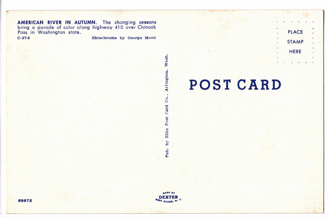 1970s American River in Autumn, Chinook Pass Vintage Postcard.