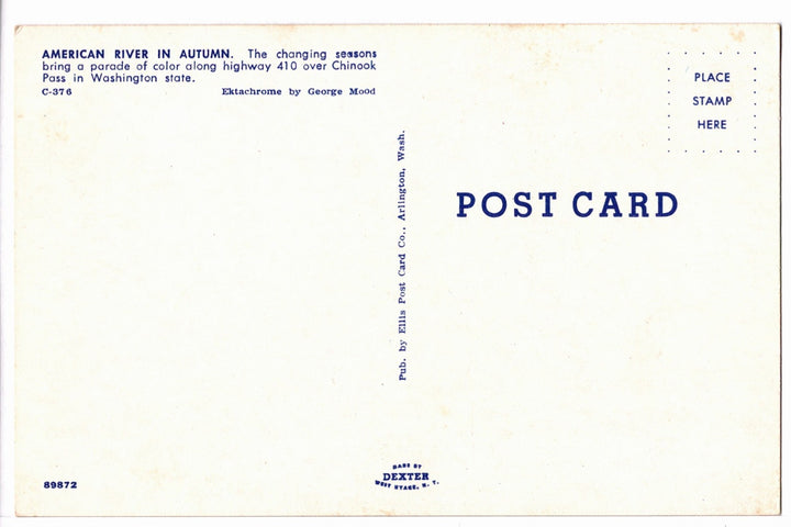 1970s American River in Autumn, Chinook Pass Vintage Postcard.