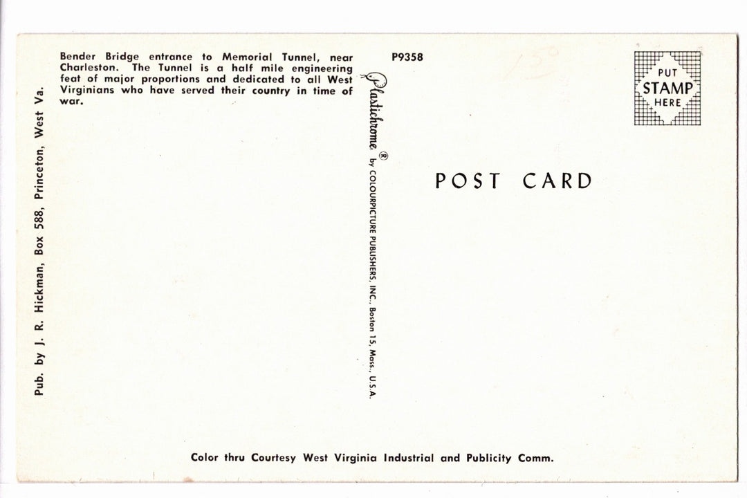 1950s Bender Bridge, Memorial Tunnel West Virginia Vtg Postcard.