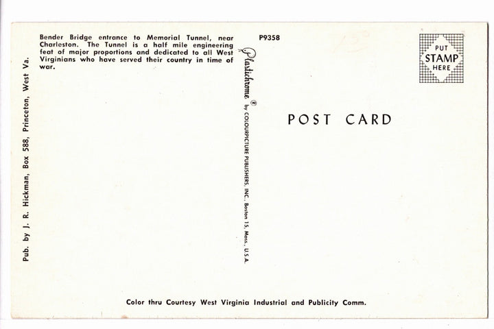 1950s Bender Bridge, Memorial Tunnel West Virginia Vtg Postcard.