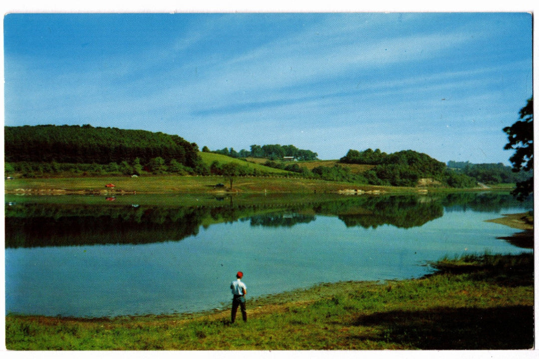 1950s Fishing at Oneida Dam Butler Pennsylvania Vintage Postcard.