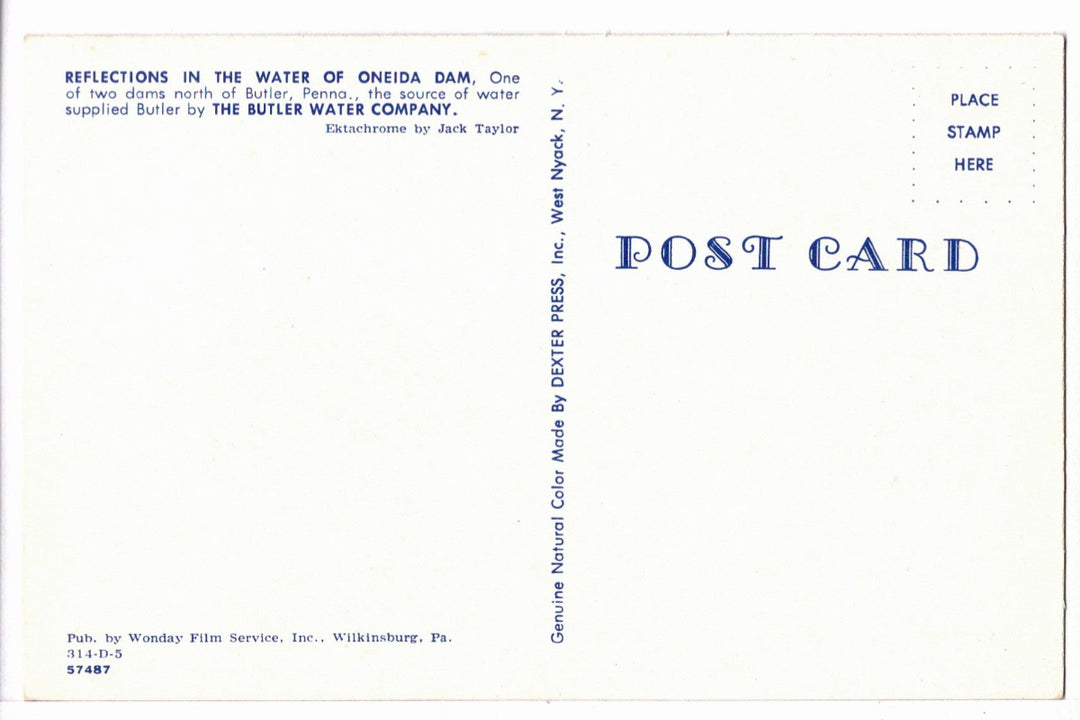 1950s Fishing at Oneida Dam Butler Pennsylvania Vintage Postcard, back.