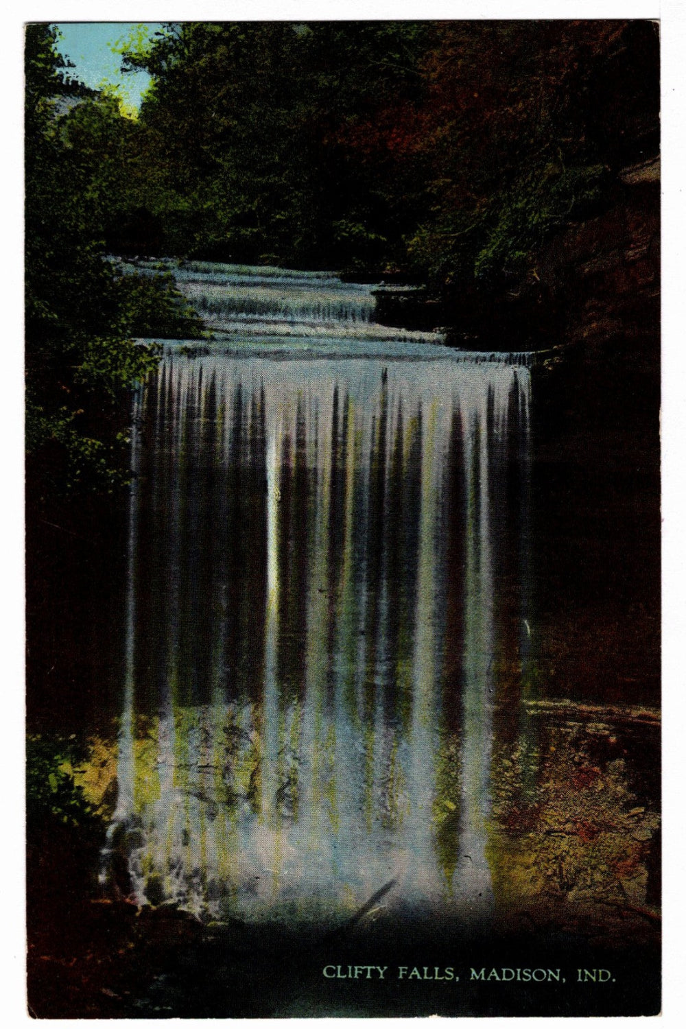 1920s Big Clifty Falls Indiana Vintage Postcard, Four-Color Lithograph.