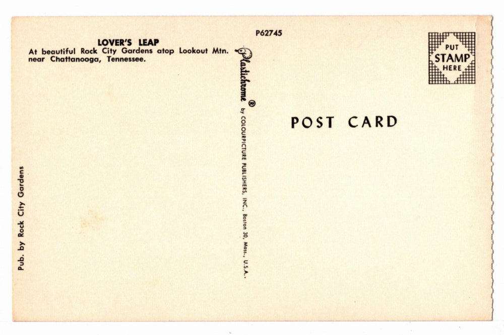 1950s Georgia  Lover's Leap Vintage Postcard. back.