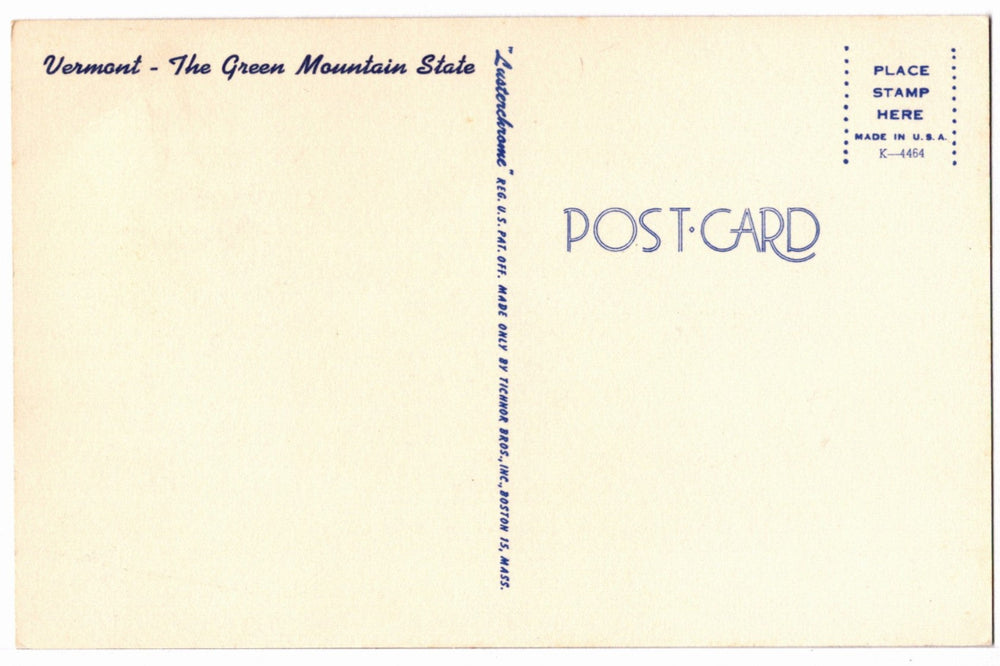 1950s Green Mountain, Autumn in Vermont Vintage Postcard, back.