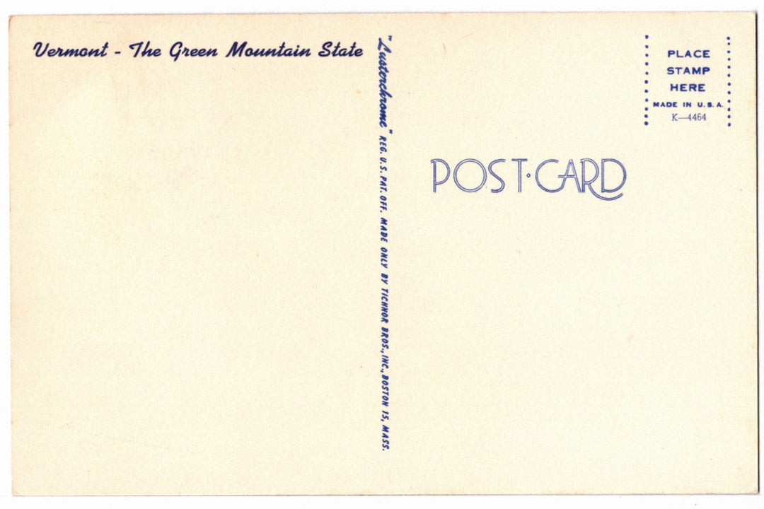 1950s Green Mountain, Autumn in Vermont Vintage Postcard, back.