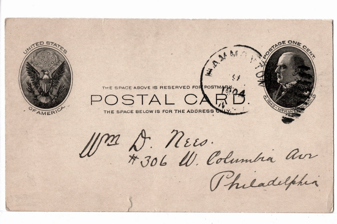UX18 Postal Card McKinley 1c Nov 8 1904.