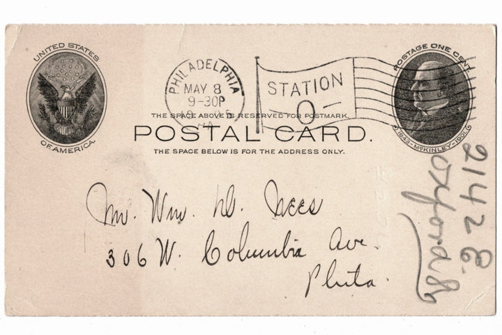 UX18 Postal Card McKinley 1c May 8 1905 Legal Matter.