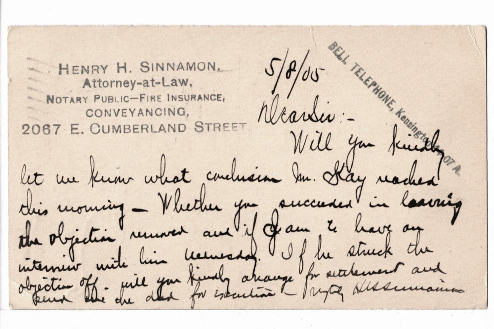 UX18 Postal Card McKinley 1c May 8 1905 Legal Matter.