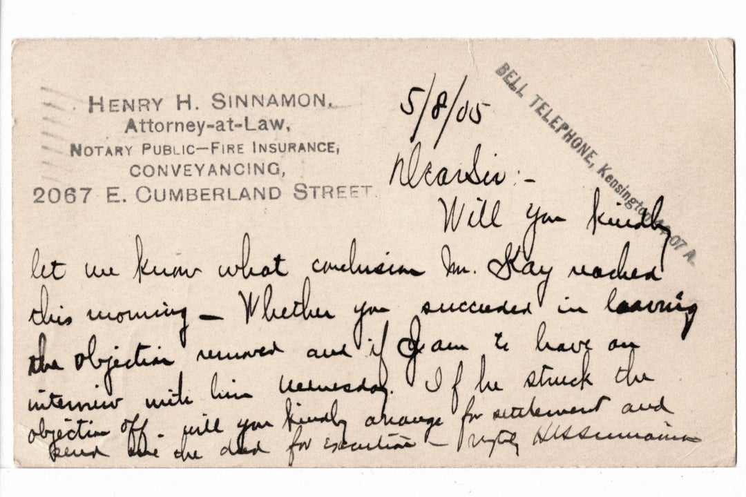UX18 Postal Card McKinley 1c May 8 1905 Legal Matter.