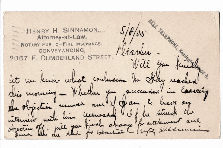 UX18 Postal Card McKinley 1c May 8 1905 Legal Matter.