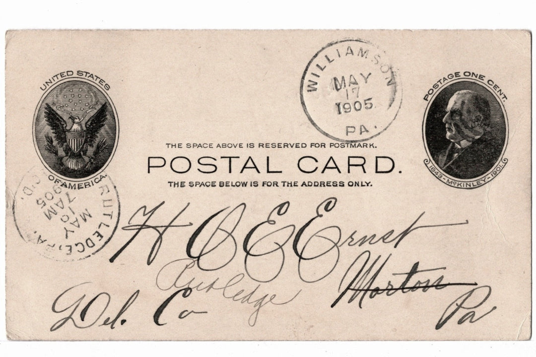 UX18 Postal Card McKinley 1c May 17 & 18 1905 Broken Eggs.